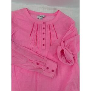 Vineyard Vines Popover Top Womens Medium Pink Pintuck Embroidered Henley